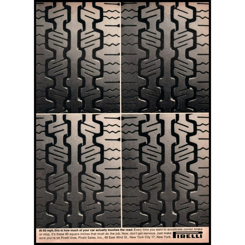 1964 Pirelli Tires Tire Tread Close up Photo Vintage Print Ad Wall Art Graphic